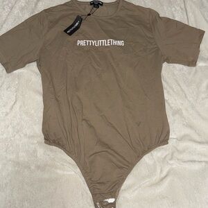 PrettyLittleThing Tan Logo Bodysuit